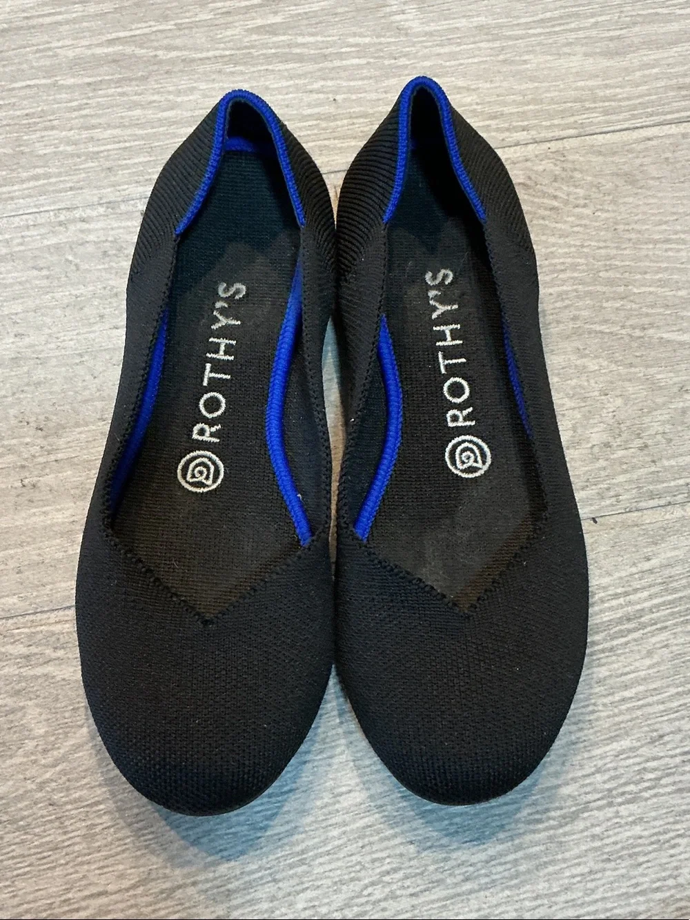 Rothy's Black Knit Ballet Flats with Blue Trim Women’s Sz 7